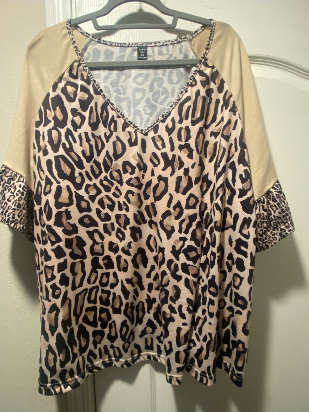 SHEIN Beige and Black Leopard Print V-Neck Tunic
